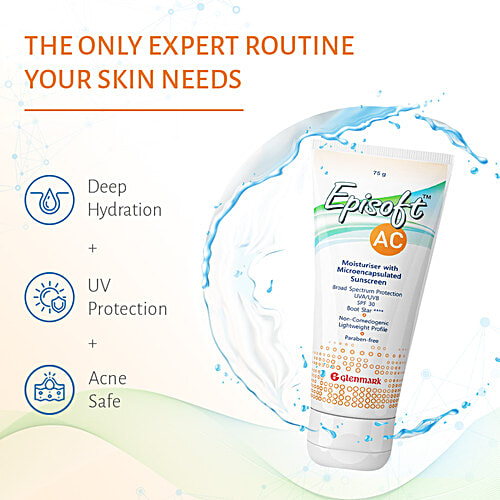 Episoft Glenmark AC Moisturiser With Microencapsulated Sunscreen - SPF 30+, Paraben Free, 75 g  