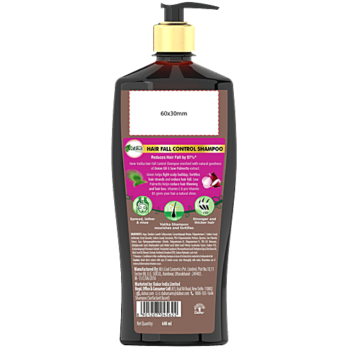 Dabur Vatika Hair Fall Control Shampoo - With Onion & Saw Palmetto, No Added Parabens, Sulphates, Silicones, 640 ml  