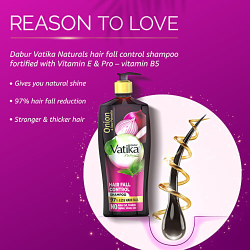 Dabur Vatika Hair Fall Control Shampoo - With Onion & Saw Palmetto, No Added Parabens, Sulphates, Silicones, 640 ml  
