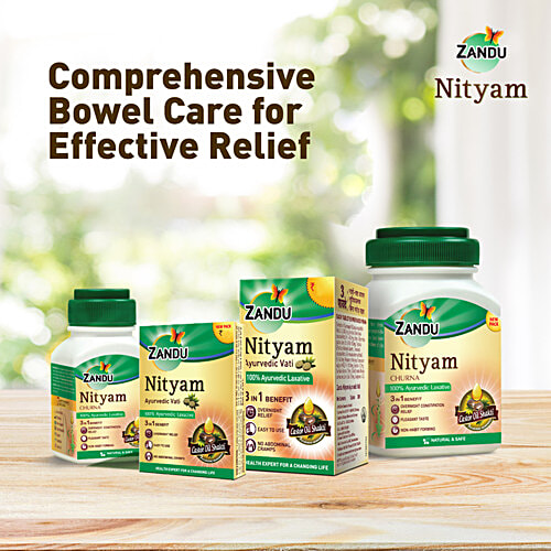 Zandu Nityam Ayurvedic Vati Laxative Tablets - 3 In 1 Benefit, Overnight Relief, No Abdominal Cramps, 30 pcs  