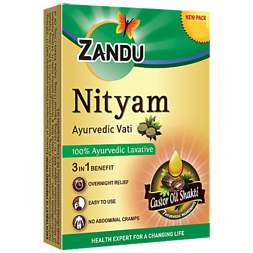 Buy ZANDU Nityam Ayurvedic Vati Laxative Tablets 3 In 1 Benefit