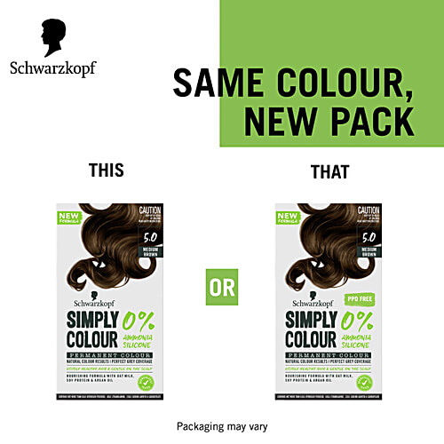 Schwarzkopf Simply Colour Permanent Hair Colour, 142.5 ml 5.00 Medium Brown 