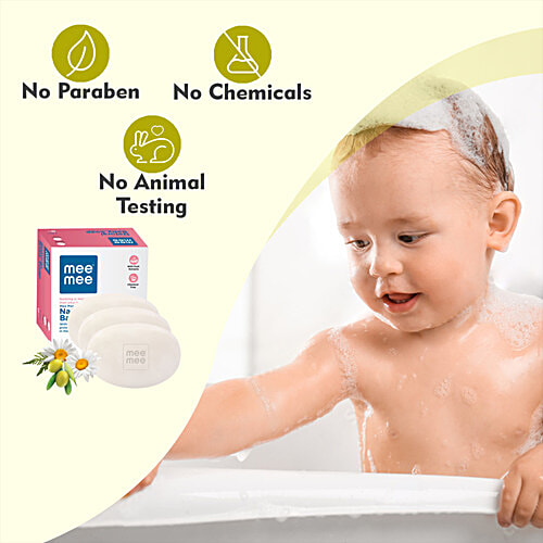 Mee Mee Natural Nourishing Baby Soap - With 100% Chamomile & Olive, Dermatologically Tested, 75 g Pack of 3 Soaps