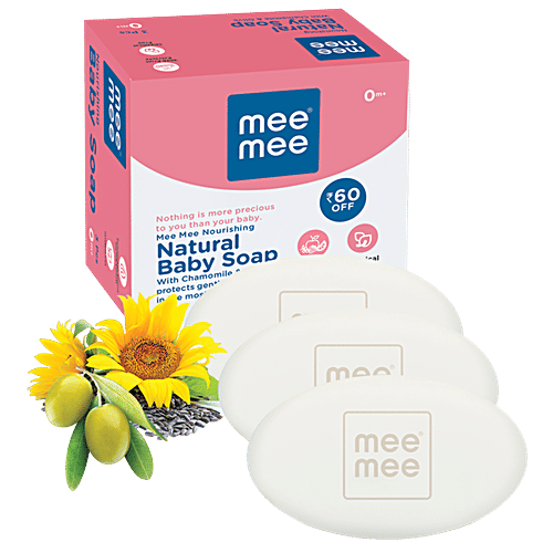 Mee Mee Natural Nourishing Baby Soap - With 100% Chamomile & Olive, Dermatologically Tested, 75 g Pack of 3 Soaps