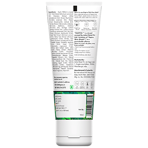 Kapiva Acne Control Tulsi Face Wash - For A Clear & Supple Skin, Paraben Free, 100 ml  