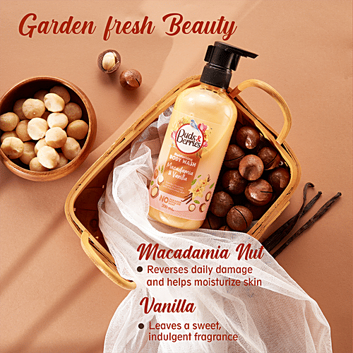 Buds & Berries Moisturising Body Wash - Macadamia & Vanilla, Gently Cleanses Skin, No Parabens, 300 ml  