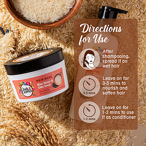 Buds & Berries Nourishment Hair Mask - Rice Water & Chia Seed, For Hair Growth, No Parabens, 200 ml  