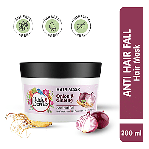 Buds & Berries Anti-Hair Fall Hair Mask - Onion & Ginseng, Promotes Hair Growth, No Parabens, 200 ml  