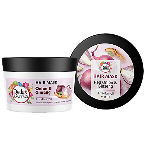 Buds & Berries Anti-Hair Fall Hair Mask - Onion & Ginseng, Promotes Hair Growth, No Parabens, 200 ml  