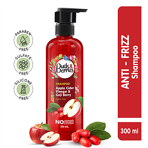 Buds & Berries Anti-Frizz Shampoo - Apple Cider Vinegar & Goji Berry, For Soft & Smooth Hair, 300 ml  