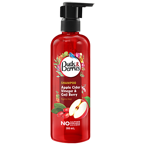 Buds & Berries Anti-Frizz Shampoo - Apple Cider Vinegar & Goji Berry, For Soft & Smooth Hair, 300 ml  