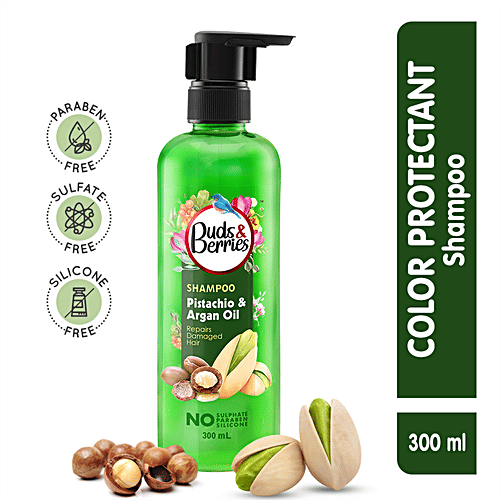Buds & Berries Colour Protectant Shampoo - Pistachio & Argan Oil, Repairs Damaged Hair, 300 ml  