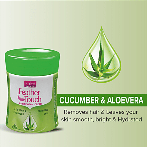 VI-JOHN  Feather Touch Hair Removal Cream - Cucumber & Aloe Vera, For Sensitive Skin, 40 g Jar 