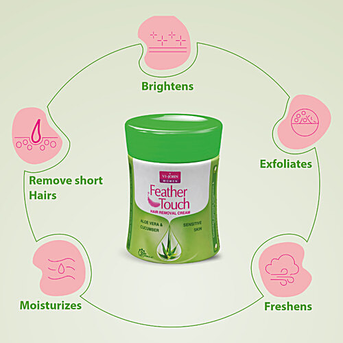 VI-JOHN  Feather Touch Hair Removal Cream - Cucumber & Aloe Vera, For Sensitive Skin, 40 g Jar 