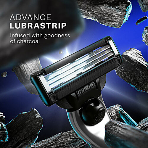 Gillette Mach3 Charcoal Shaving Razor Blades for Men with Lubrastrip Pack of 4 Cartridegs, 4 pcs