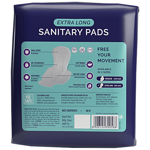Buy Raho Safe Sanitary Pad Extra Long, 280 mm, With Gel Lock