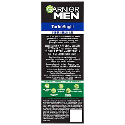 Garnier Men Turbo Bright Icy Super Serum Gel - 5X Vitamin C, 30 ml  