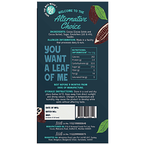 Alt Co 45% Dark Chocolate - Rich In Taste, 50 g  