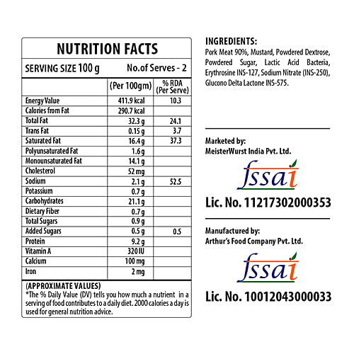 MeisterWurst Pork Pepperoni Salami - No Fillers, No Added Gluten & No Artificial Colours, 200 g  