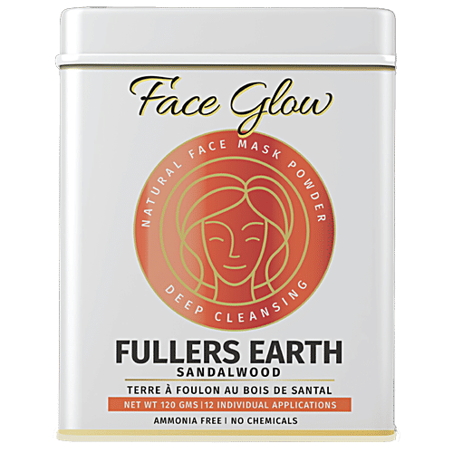 Pride Of India Face Glow - Fuller's Earth (Multani Mitti) Indian Healing Face Mask Powder with Sandalwood, 100% Natural, 120 g (12 Sachet of 10g each) 