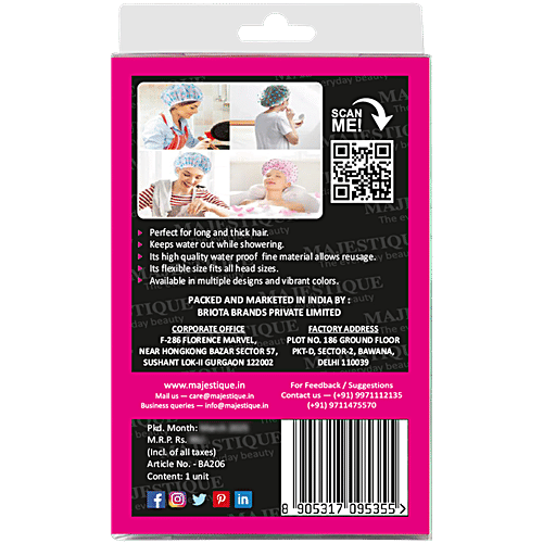 Majestique Shower Cap - BA206, Ideal For All Hair Lengths & Thicknesses, Assorted Colour, 1 pc Pouch 