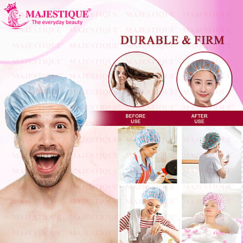 Majestique Shower Cap - BA206, Ideal For All Hair Lengths & Thicknesses, Assorted Colour, 1 pc Pouch 
