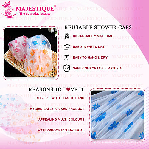 Majestique Shower Cap - BA206, Ideal For All Hair Lengths & Thicknesses, Assorted Colour, 1 pc Pouch 