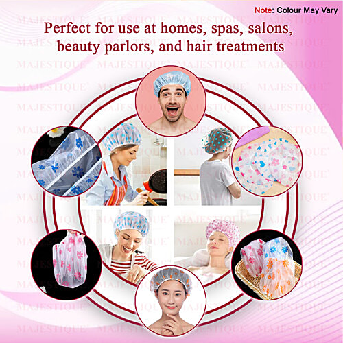 Majestique Shower Cap - BA206, Ideal For All Hair Lengths & Thicknesses, Assorted Colour, 1 pc Pouch 