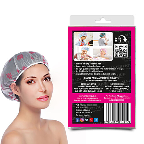 Majestique Shower Cap - BA206, Ideal For All Hair Lengths & Thicknesses, Assorted Colour, 1 pc Pouch 