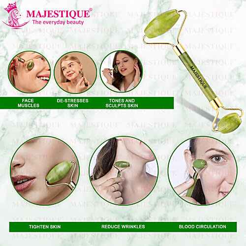 Majestique Facial Massager - Jade Roller Tool, FC72, Assorted Colour, For Skincare, 1 pc Pouch 