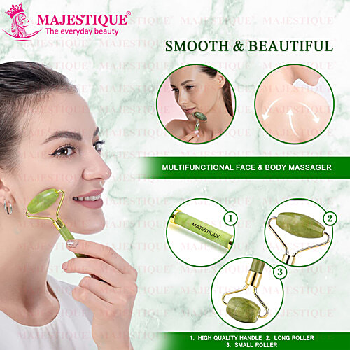 Majestique Facial Massager - Jade Roller Tool, FC72, Assorted Colour, For Skincare, 1 pc Pouch 