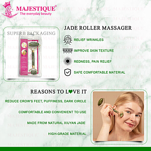 Majestique Facial Massager - Jade Roller Tool, FC72, Assorted Colour, For Skincare, 1 pc Pouch 