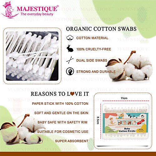 Majestique Cotton Swab - FC91, 100% Paper Soft & Gentle Tip, Ideal for Babies, 160 pcs Pouch