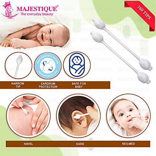 Majestique Cotton Swab - FC91, 100% Paper Soft & Gentle Tip, Ideal for Babies, 160 pcs Pouch