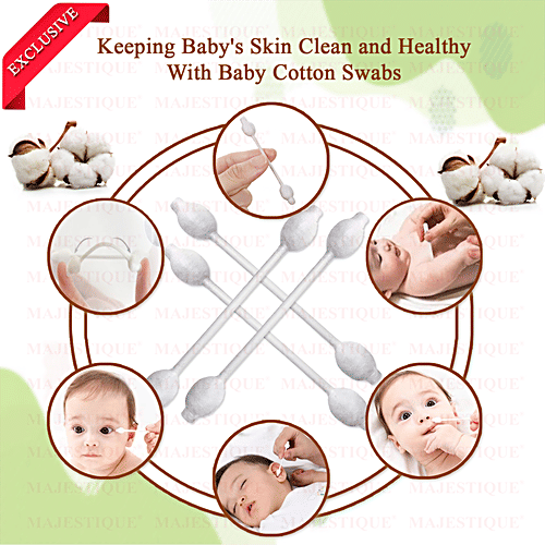 Majestique Cotton Swab - FC91, 100% Paper Soft & Gentle Tip, Ideal for Babies, 160 pcs Pouch