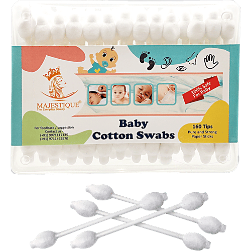 Majestique Cotton Swab - FC91, 100% Paper Soft & Gentle Tip, Ideal for Babies, 160 pcs Pouch