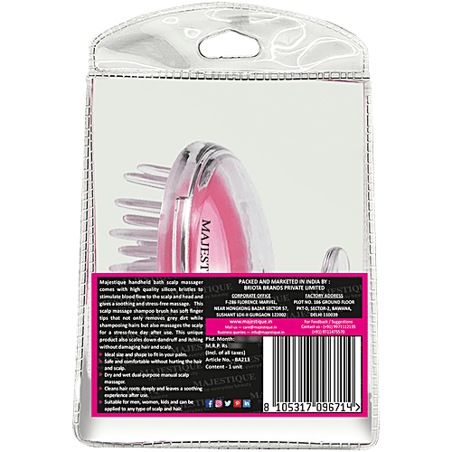 Majestique Bath Scalp Massager - BA213, Stress & Tension Relief, Assorted Colour, 1 pc Pouch 