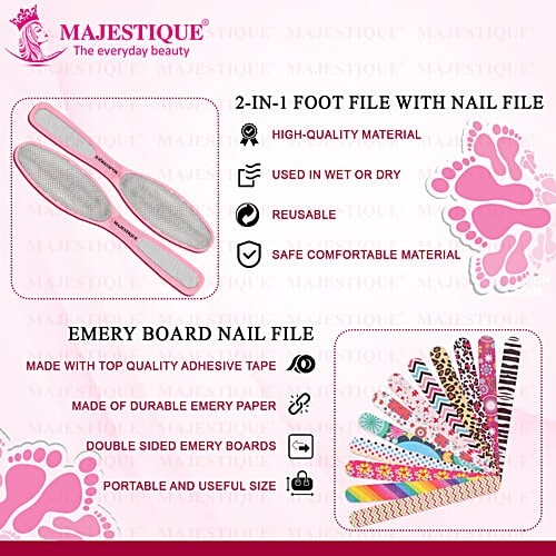 Majestique 2 In 1 Plate Foot Scrubber & Emery Board Nail Filer - CMB534, Assorted Colour, 1 pc  