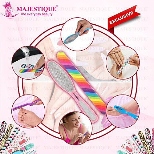 Majestique 2 In 1 Plate Foot Scrubber & Emery Board Nail Filer - CMB534, Assorted Colour, 1 pc  