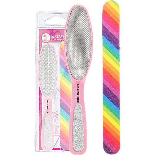 Majestique 2 In 1 Plate Foot Scrubber & Emery Board Nail Filer - CMB534, Assorted Colour, 1 pc  