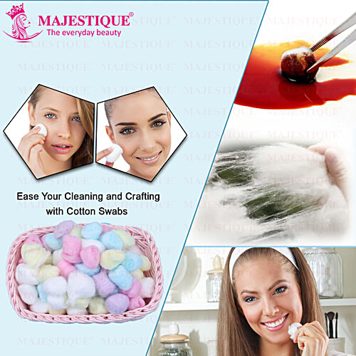 Majestique Natural Cotton Ball - For Make-Up & Nail Polish Removal, FC69, Assorted Colour, 50 pcs Pouch Organic Cotton, Super Absorbent, Soft & Gentle