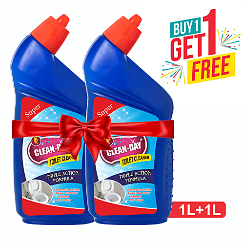 Clean Day  Toilet Cleaner - Removes Tough Stains, Kills 99.9% Germs, 1 L (Buy 1 Get 1 Free) 