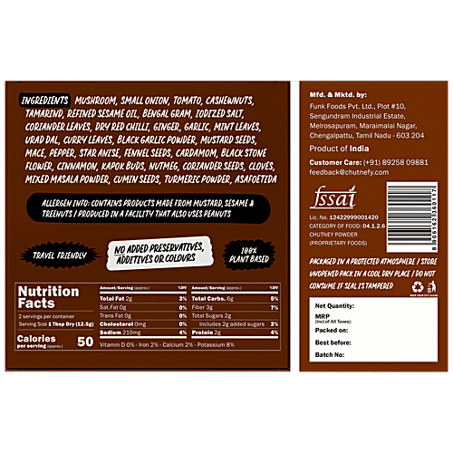 Chutnefy 5 Second Mushroom & Black Garlic Chutney - Chettinad Style Flavour, Peel & Pour, 30 g  