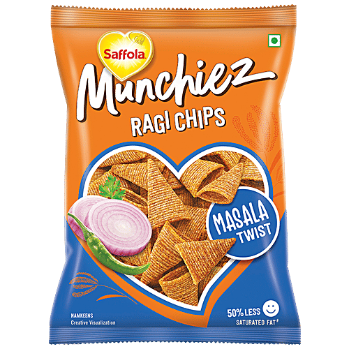 Buy Saffola Munchiez Ragi Chips Masala Twist, Cone Shaped, High In Calcium Online at Best
