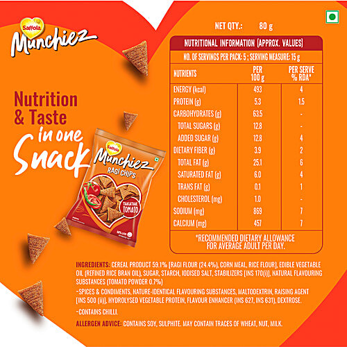 Buy Saffola Munchiez Ragi Chips Takatak Tomato, Cone Shaped, High In
