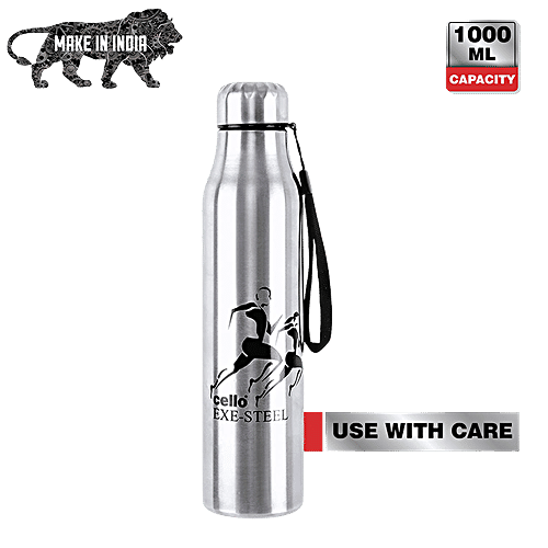 Cello Goldie Stainless Steel Water Bottle - Leak Proof, Compact & Portable, Silver, 1 L  