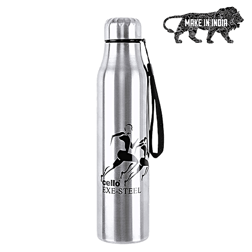 Cello Goldie Stainless Steel Water Bottle - Leak Proof, Compact & Portable, Silver, 1 L  