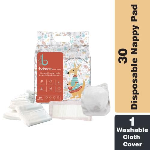 Buy Bdiapers Hybrid Nappy - 1 Washable Cloth Diaper Cover, 30 Disposable  Nappy Pads, Plain, Large Online at Best Price of Rs 550 - bigbasket