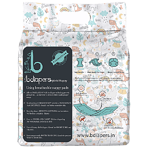 Bdiapers Hybrid Nappy - 1 Washable Cloth Diaper Cover, 30 Disposable Nappy Pads, Plain, Extra Large, 90 g  