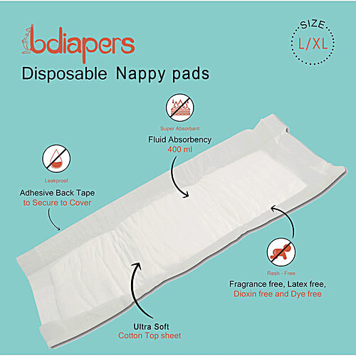 Bdiapers Hybrid Nappy - 1 Washable Cloth Diaper Cover, 30 Disposable Nappy Pads, Plain, Extra Large, 90 g  
